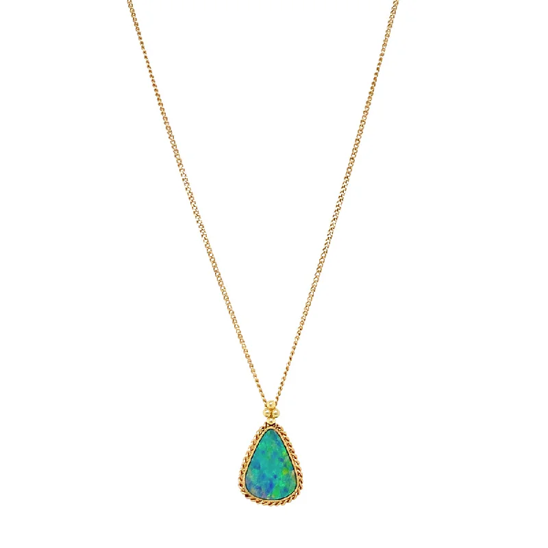 18K Yellow Gold Australian Opal Doublet Necklace - "Caribbean Waters"