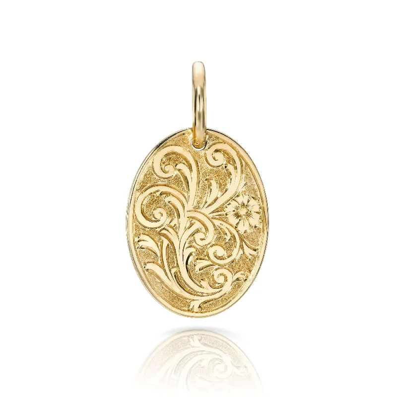 20mm FLORAL ENGRAVED OVAL PENDANT