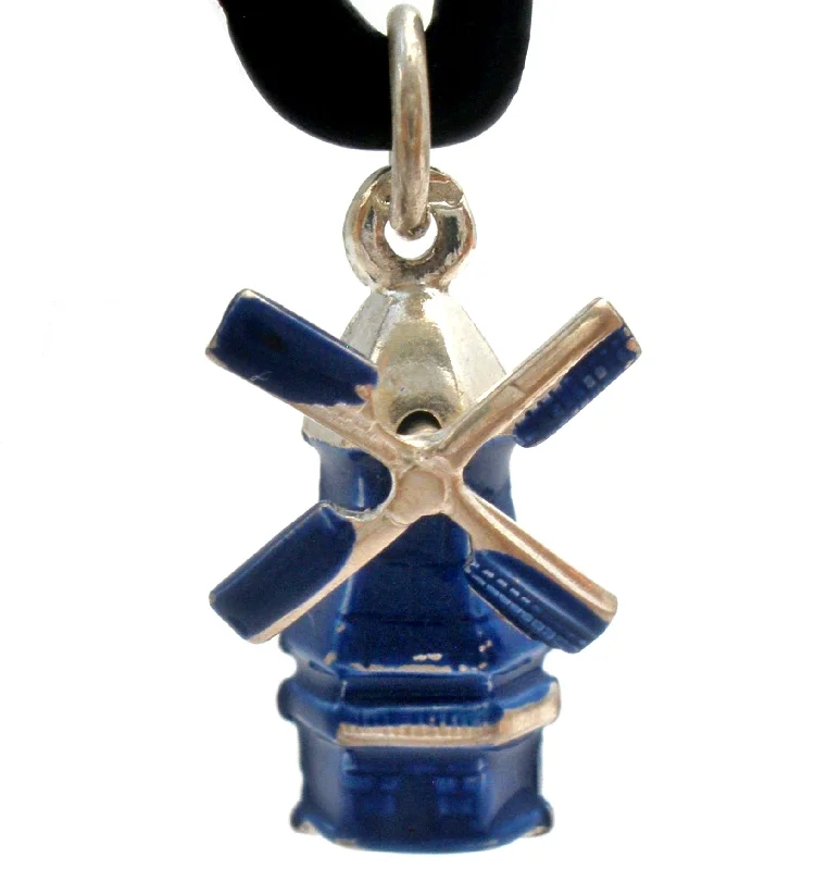 Blue Enamel Articulated Windmill Charm Vintage