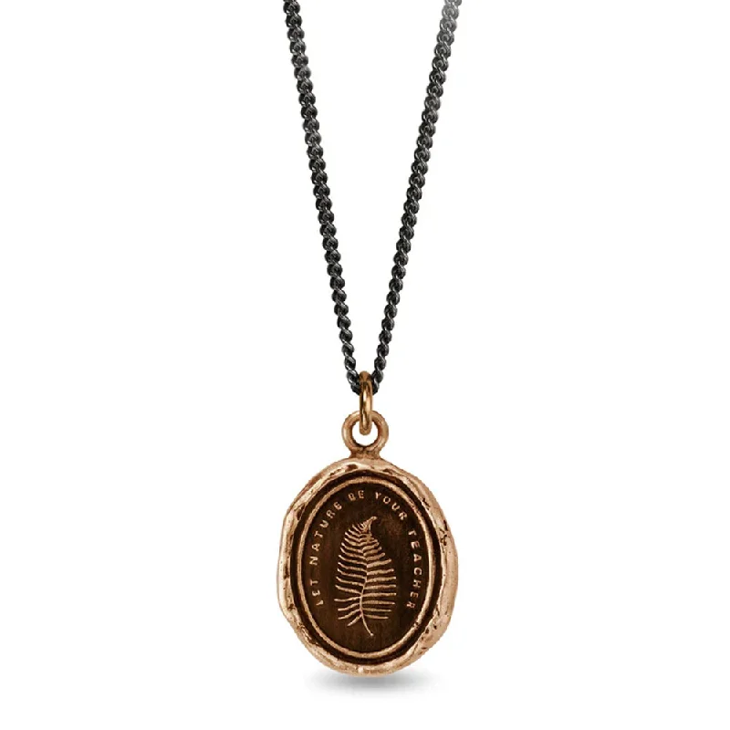 Bronze & Sterling Silver Fern Talisman Necklace - "Let Nature Be Your Teacher"