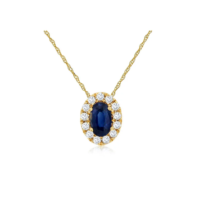 Dainty Oval Sapphire Pendant with Diamond Halo