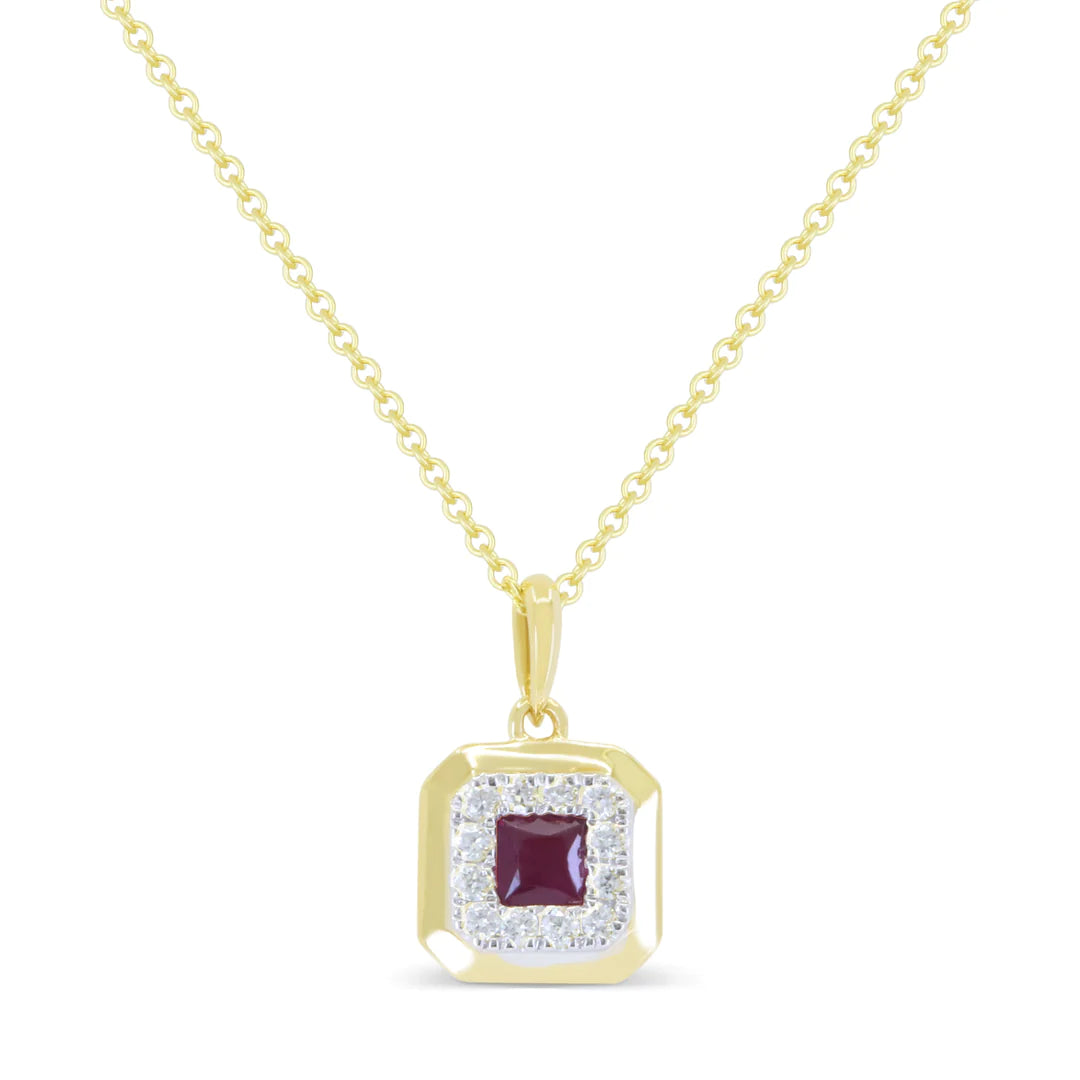 Gold Square Ruby & Diamond Necklace