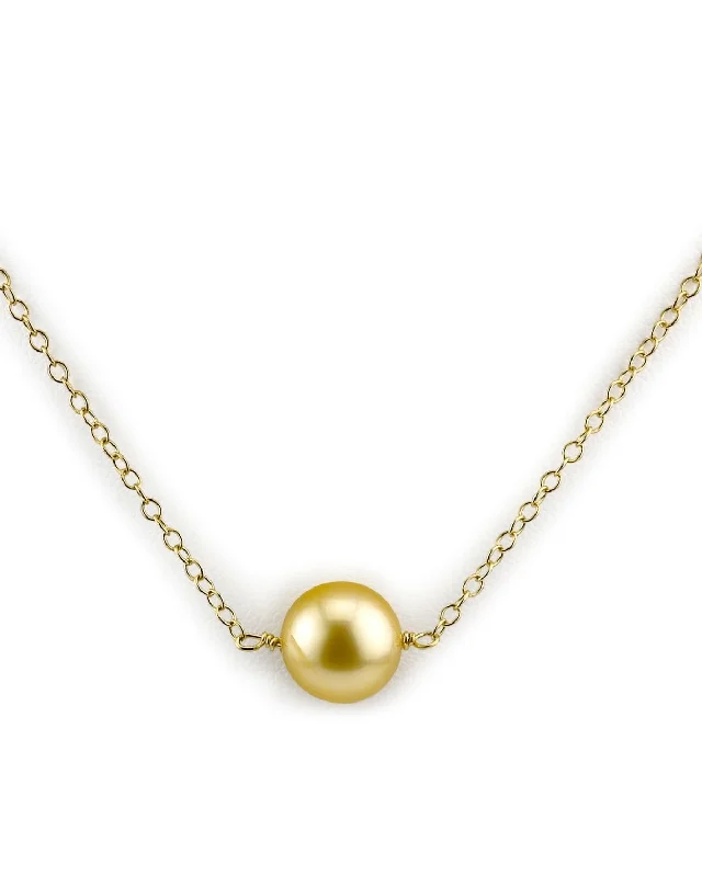 Golden Round Solitaire 14K Pearl Necklace