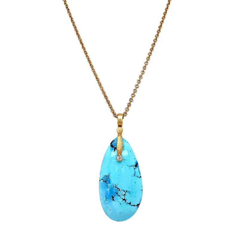 Kazakshtan Turquoise & Yellow Gold Pendant - "Sticks & Stones"