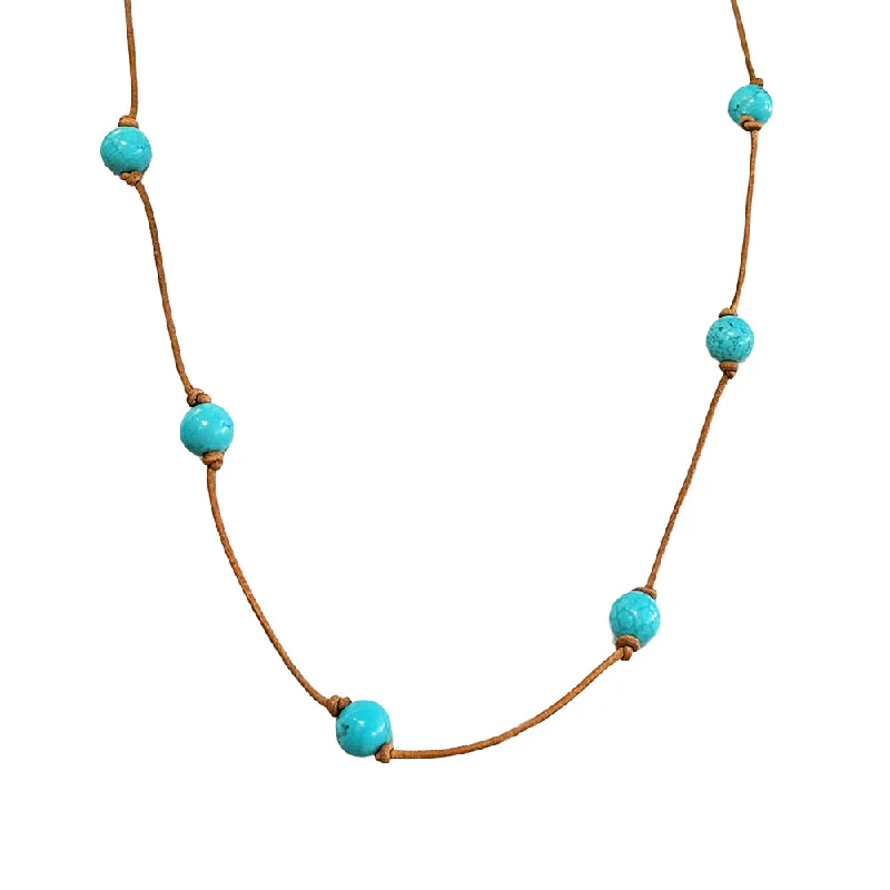 Turquoise Bead & Leather Necklace - "Lasso"