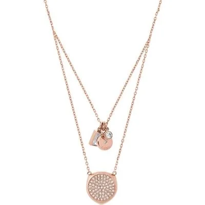 Michael Kors Double-Stranded Rose Gold Necklace Pave Clear Crystal Pendants