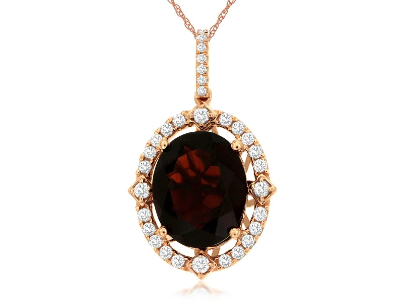 Oval Garnet Pendant with Diamond Halo