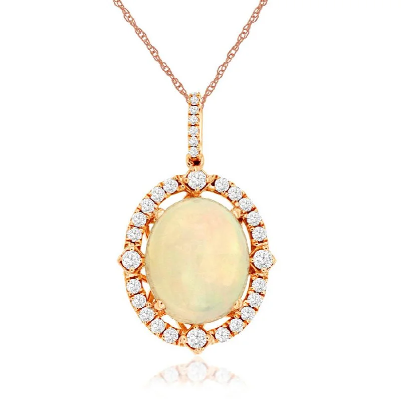 Rose Gold Opal Pendant with Diamond Halo