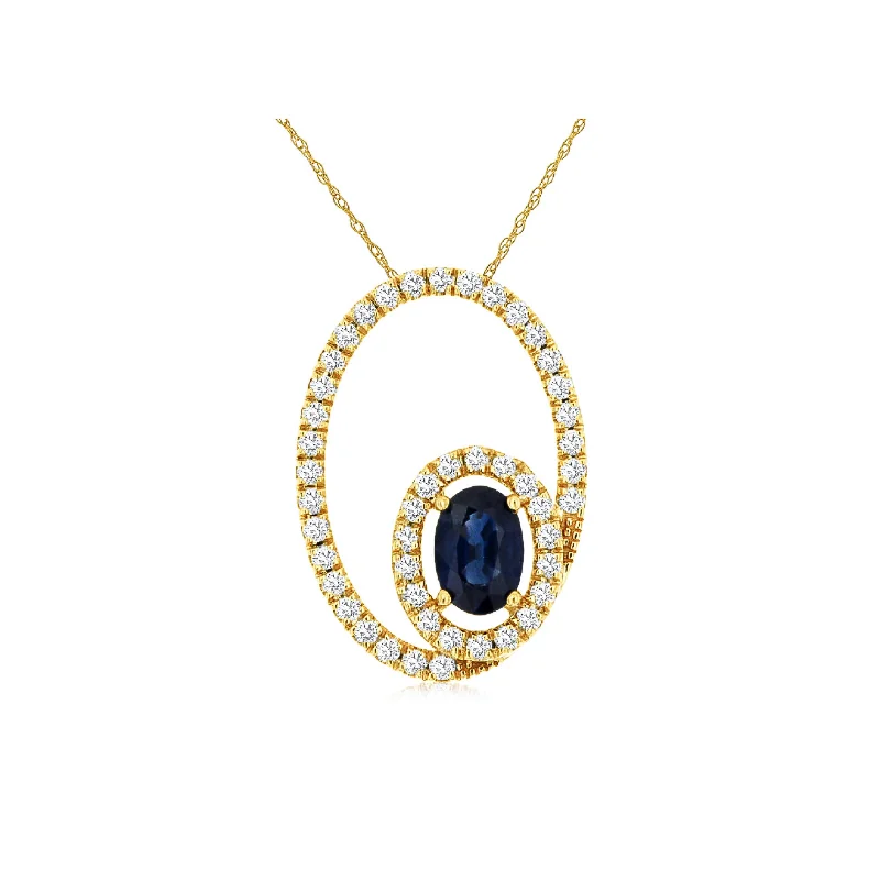 Oval Sapphire Pendant with Double Diamond Halo