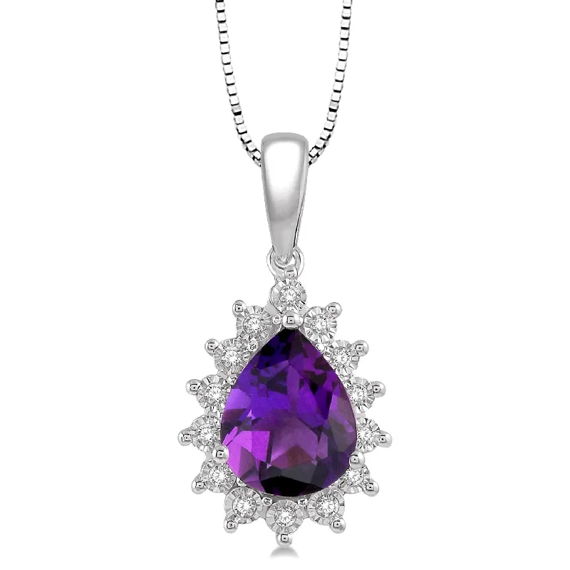 Pear Shape Amethyst Pendant with Diamond Halo