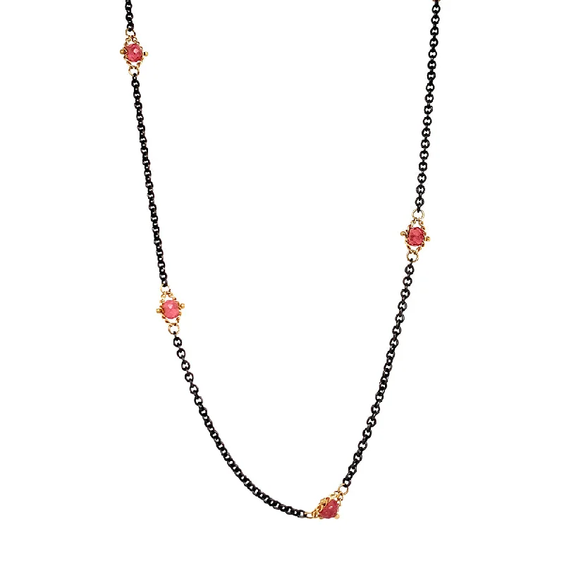 Pink Tourmaline Rondelle & Yellow Gold Station Necklace - "Blush"