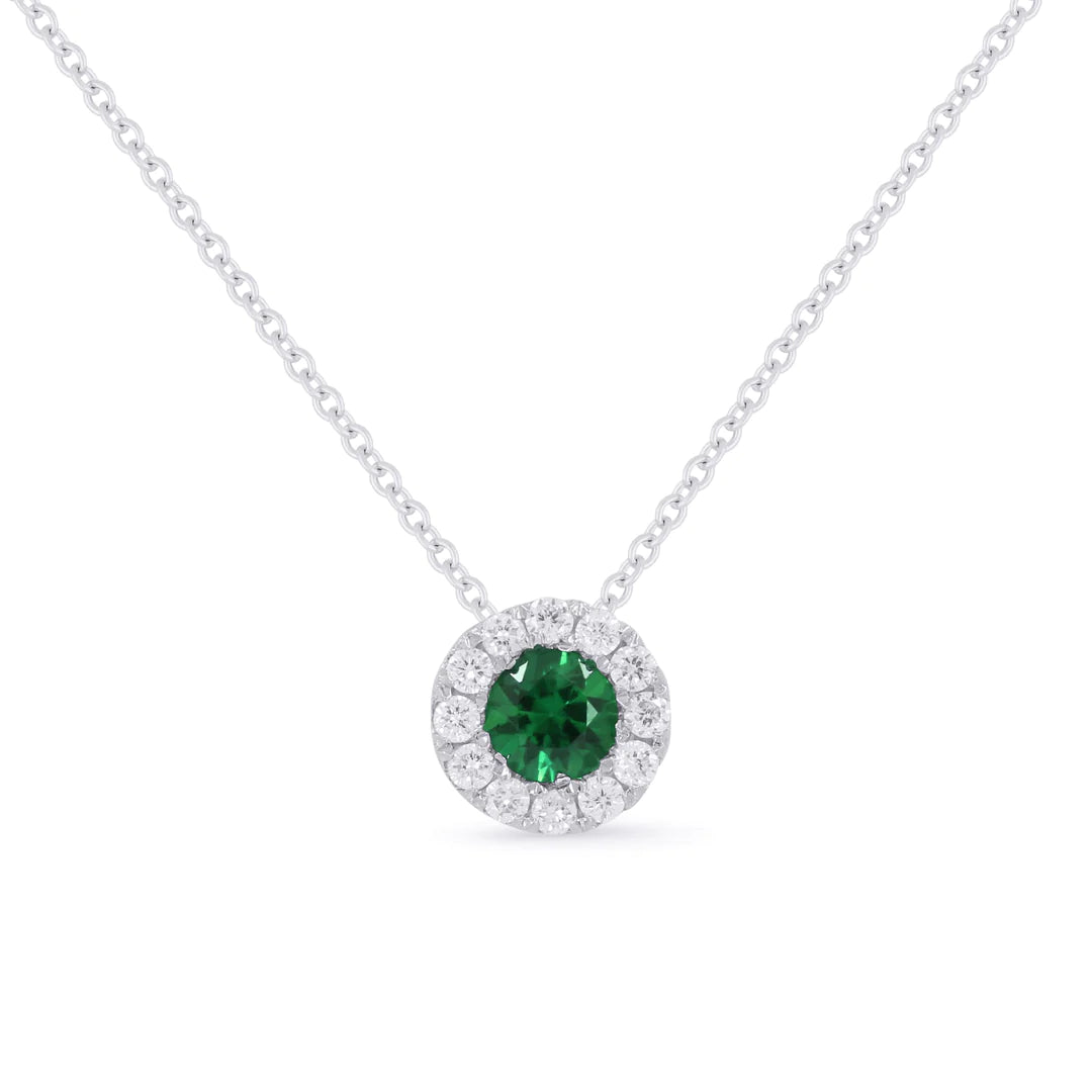 Round Emerald Necklace with Diamond Halo