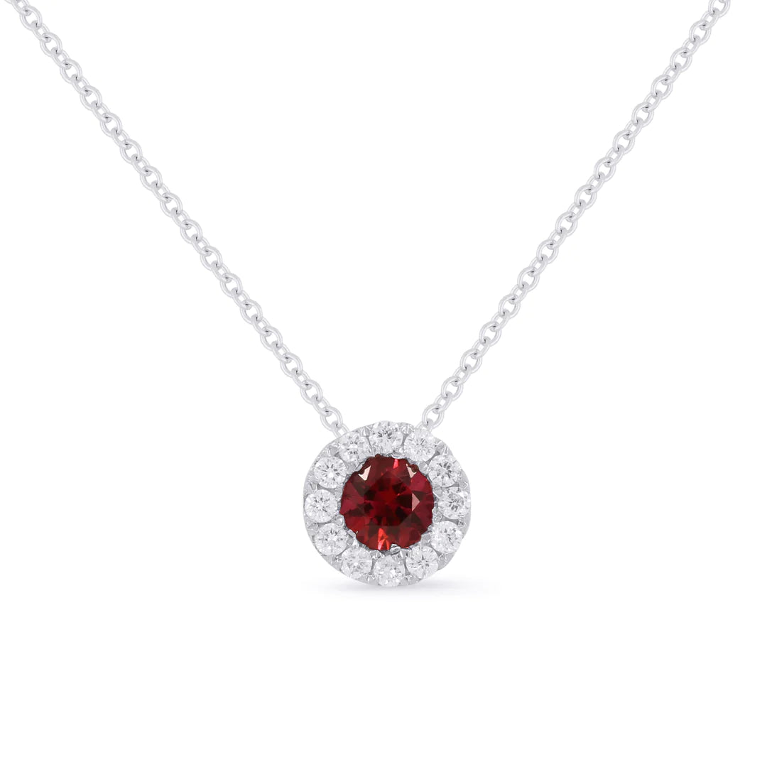 Round Ruby Necklace with Diamond Halo