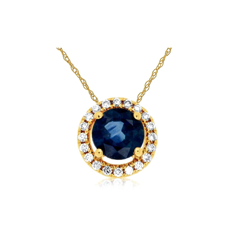 Round Sapphire Pendant with Diamond Halo