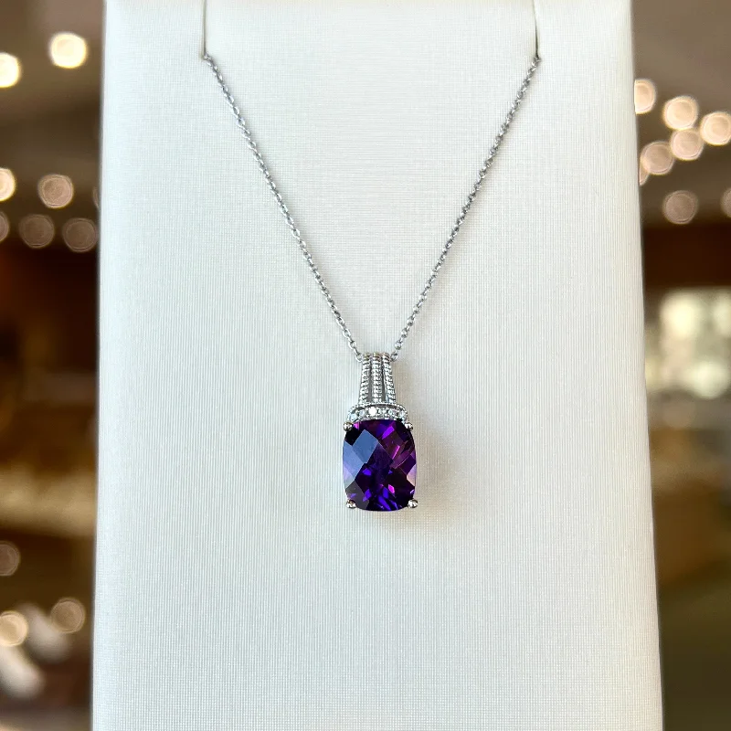 Silver Amethyst Pendant with Diamond Accents