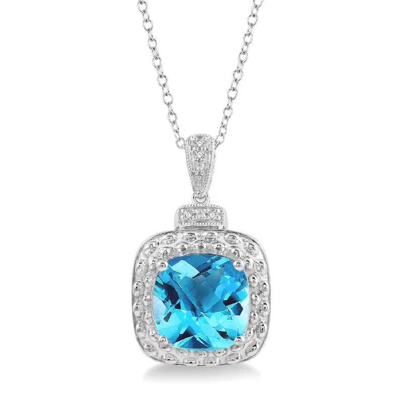 Silver Blue Topaz & Diamond Pendant