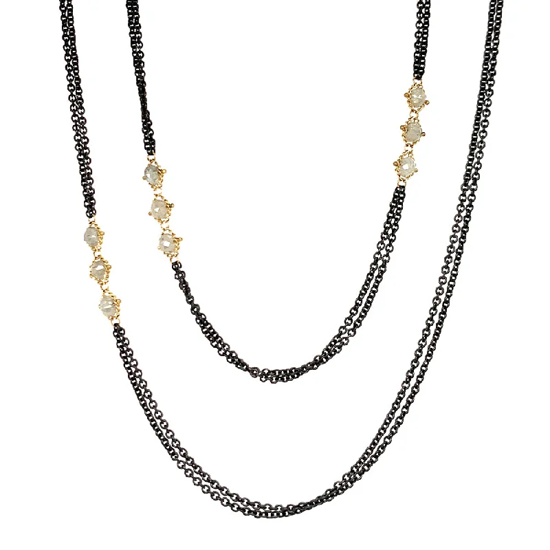 Silver Diamond Rondelle & Yellow Gold Station Necklace - "Flurry"