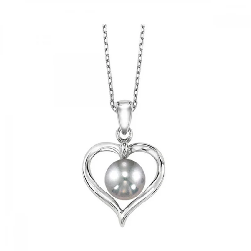 Silver Heart Pendant with Black Pearl