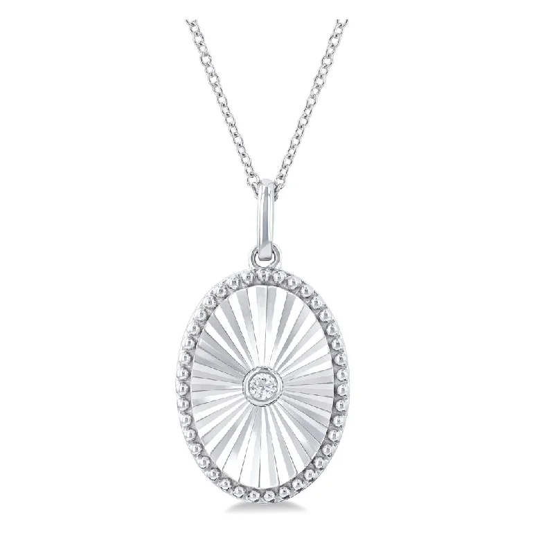 Silver Oval Medallion Pendant with Diamond Accent