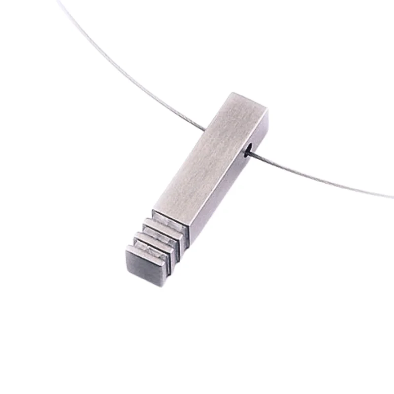 Stainless Steel Pendant - "Rectangular Block With Grooves"