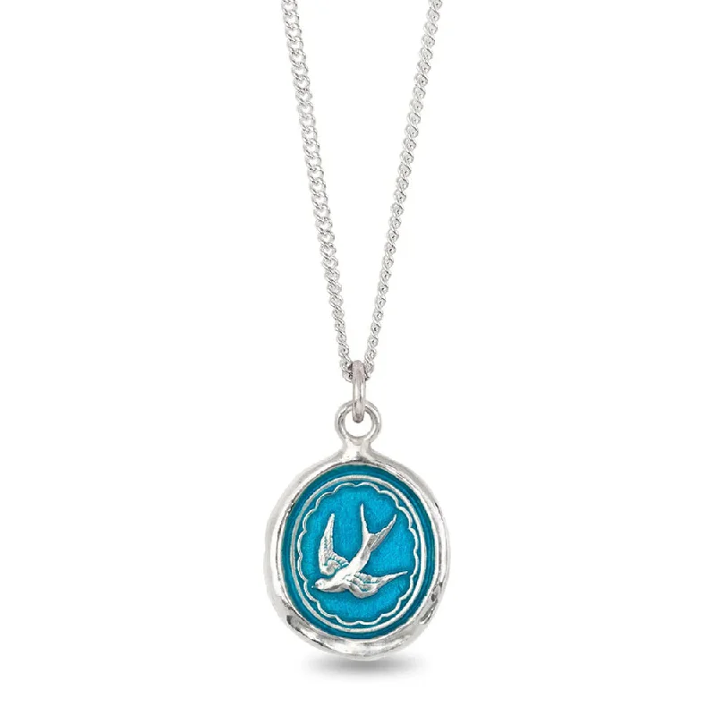 Sterling Silver 'Capri Blue' Swallow Talisman Necklace - "Free Spirited"