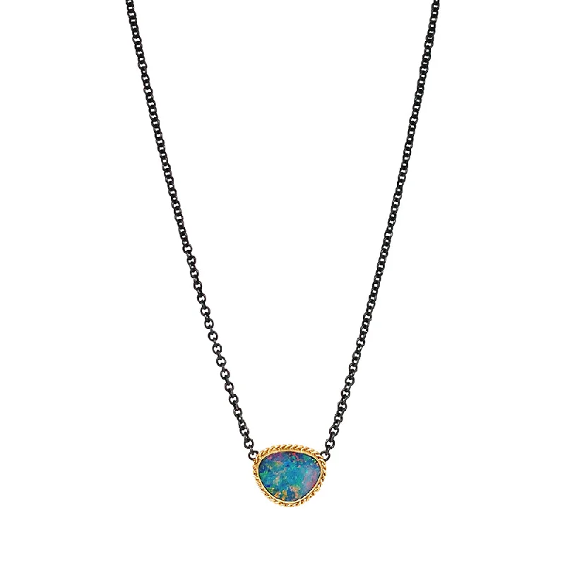 Sterling Silver & Yellow Gold Opal Doublet Necklace - "Monet's Palette"