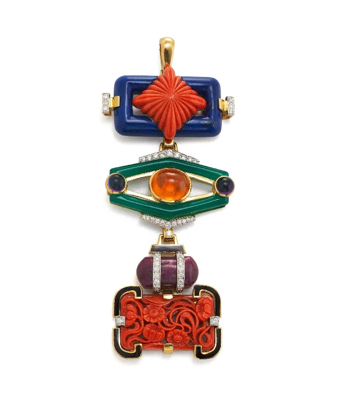 luxury emerald ring platinum Totem Pendant, Ruby, Coral, Lapis Lazuli, Green Agate