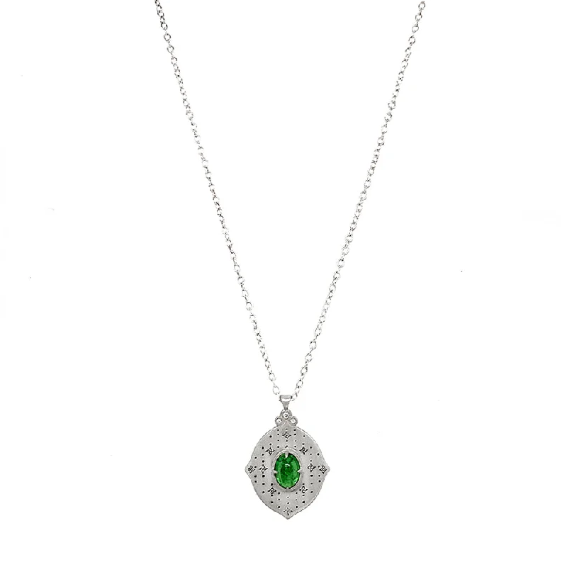 Tsavorite & Diamond Sterling Silver Necklace - "Cathedral Fountain"