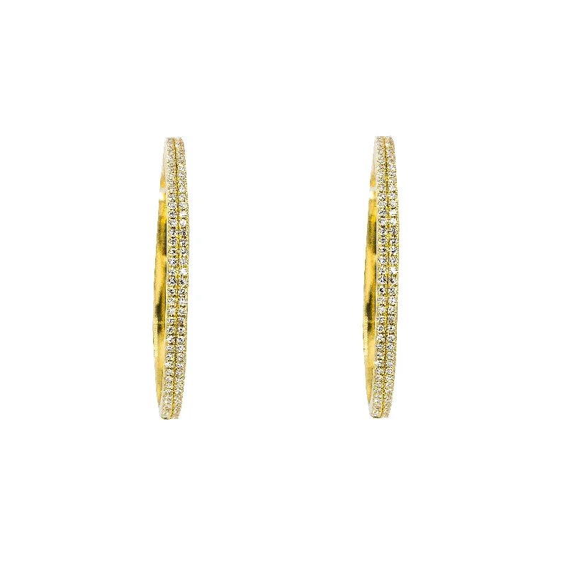 14K Yellow Gold Diamond Hoop Earrings W/ 0.3ct VS-SI Diamonds in Double Row