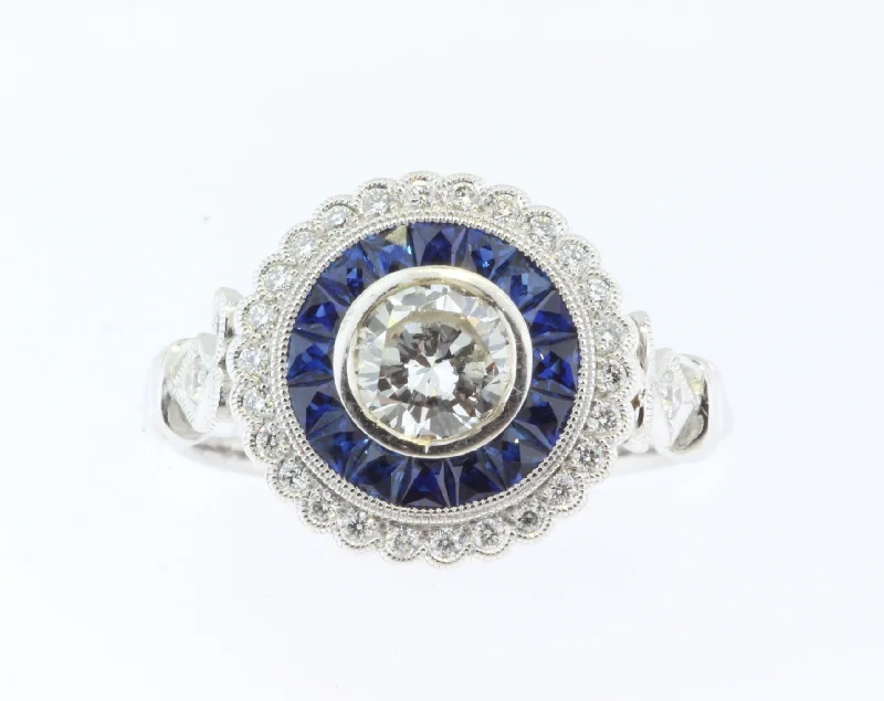 14K WHITE GOLD .75ctw SI2 I COLOR DIAMOND SAPPHIRE ENGAGEMENT RING SIZE 6.5