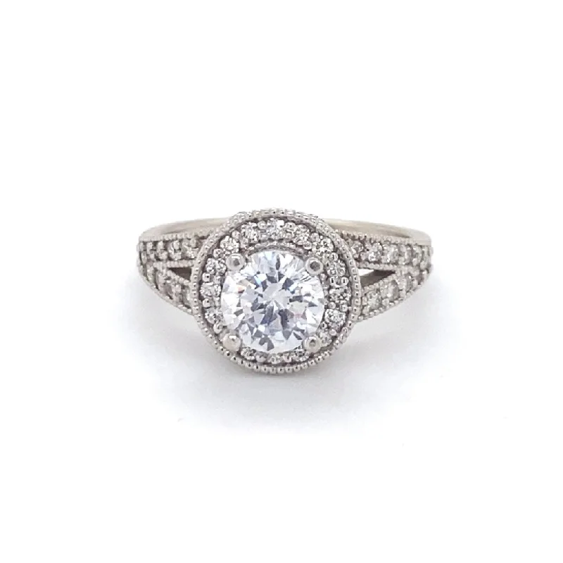 14K Round .43ctw Diamond Halo Engagement Ring