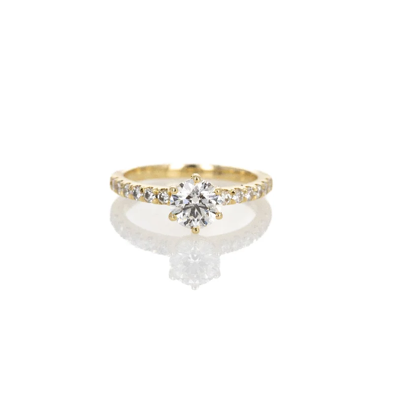 14K Yellow Gold 1.04 Carat Round Brilliant Diamond Engagement Ring