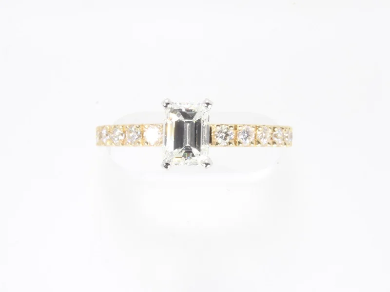 14K YELLOW GOLD 1.50ctw EMERALD CUT DIAMOND STRAIGHT BAND ENGAGEMENT RING SIZE 6.5