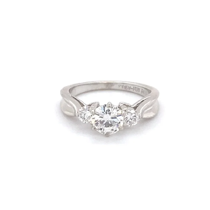 18K White Gold .80ct Moissanite .34ctw Diamond 3 Stone Engagement Ring