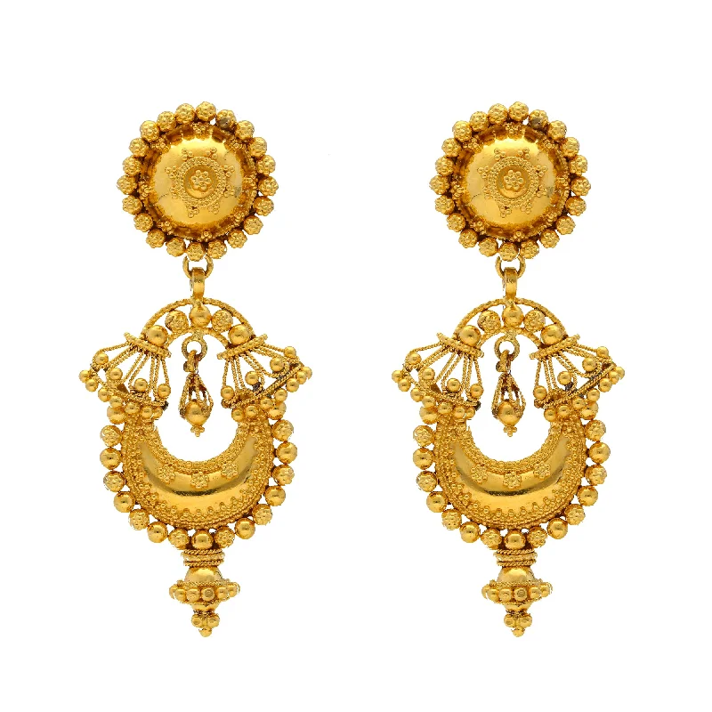 22K Yellow Gold Beaded Chanbali Earrings (22.7gm)