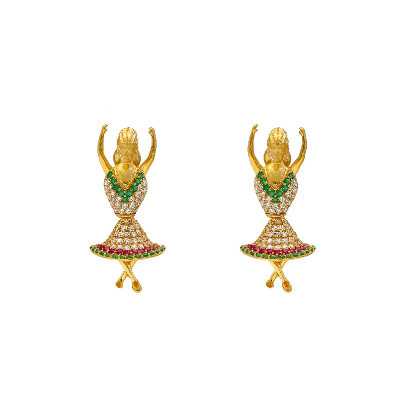 22K Yellow Gold & Dancing Jhumka Earrings (12.9gm)