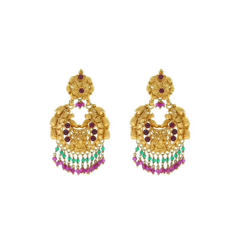 22K Yellow Gold Earrings W/ Ruby and Filgree Art & Splendid Design