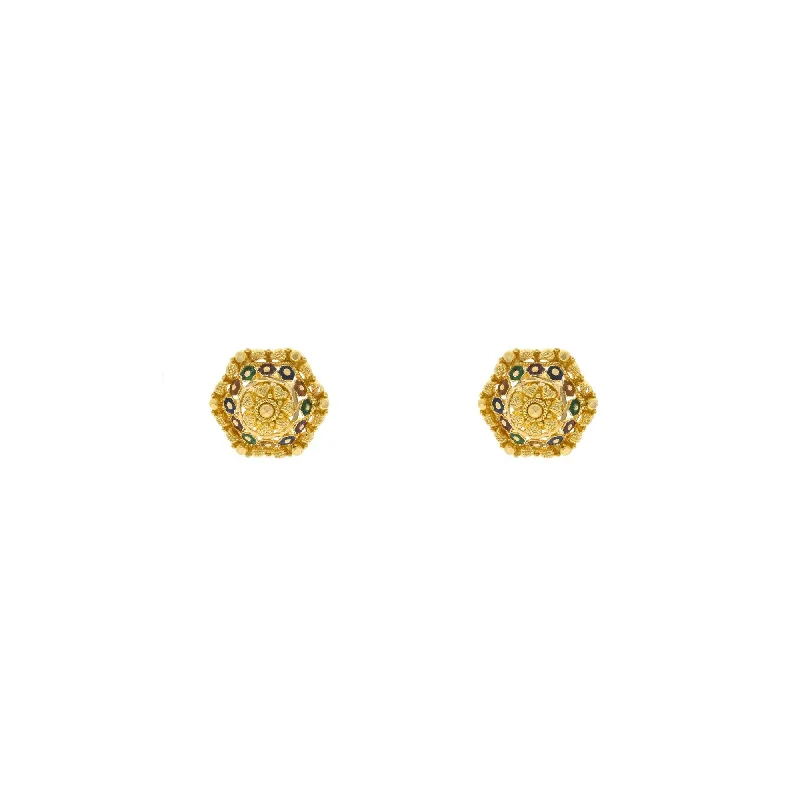 22K Yellow Gold Flattering & Multi-faceted Stud Earrings, 4 grams