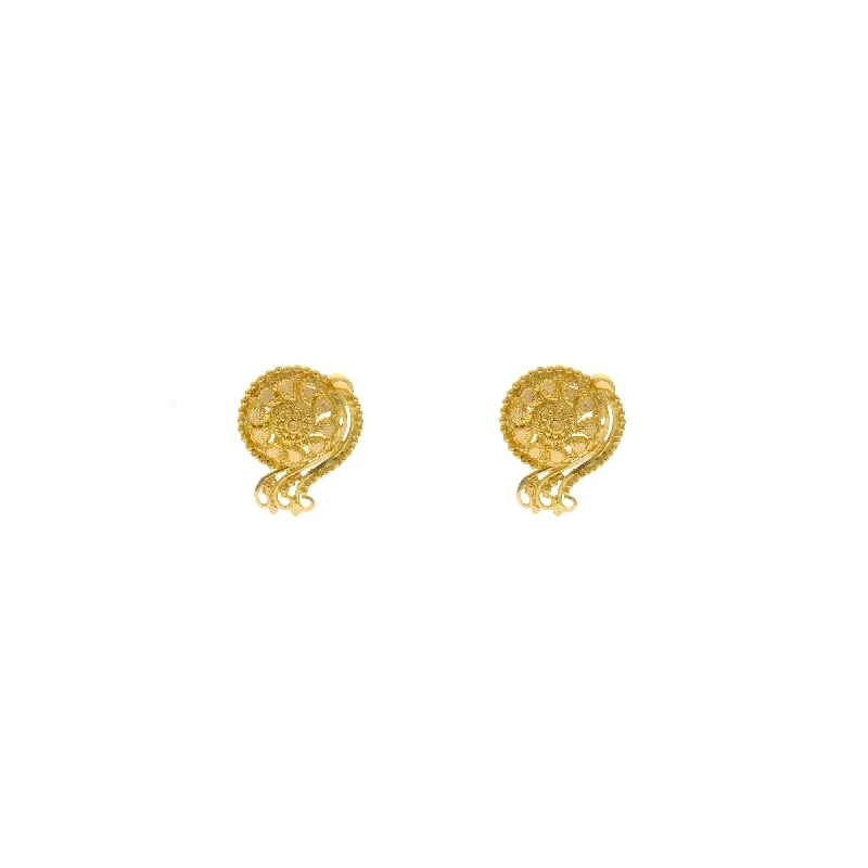 22K Yellow Gold Mango Shaped Stud Earrings, 3.7 grams