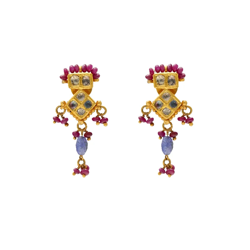 22K Yellow Gold & Ruby Earrings (7.6gm)