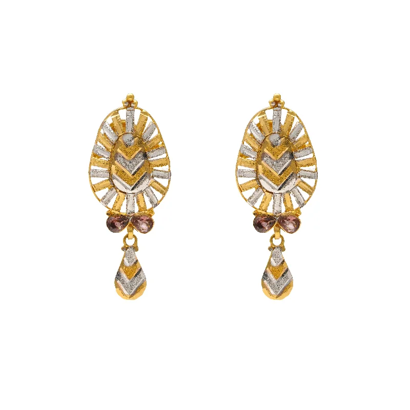 22K Yellow Gold & Sapphire Earrings (8.2gm)