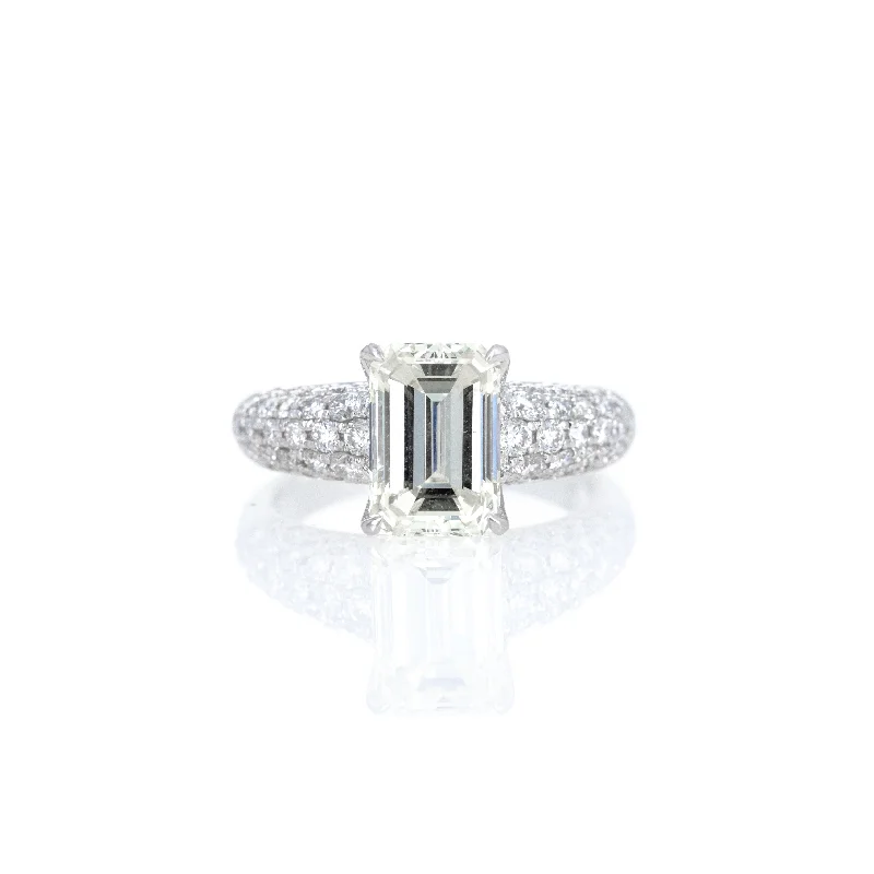 3.05 Carat Emerald Cut Diamond Pave Engagement Ring