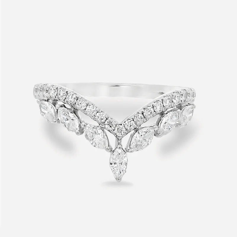 7 Marquise & Round Diamond Chevron Ring