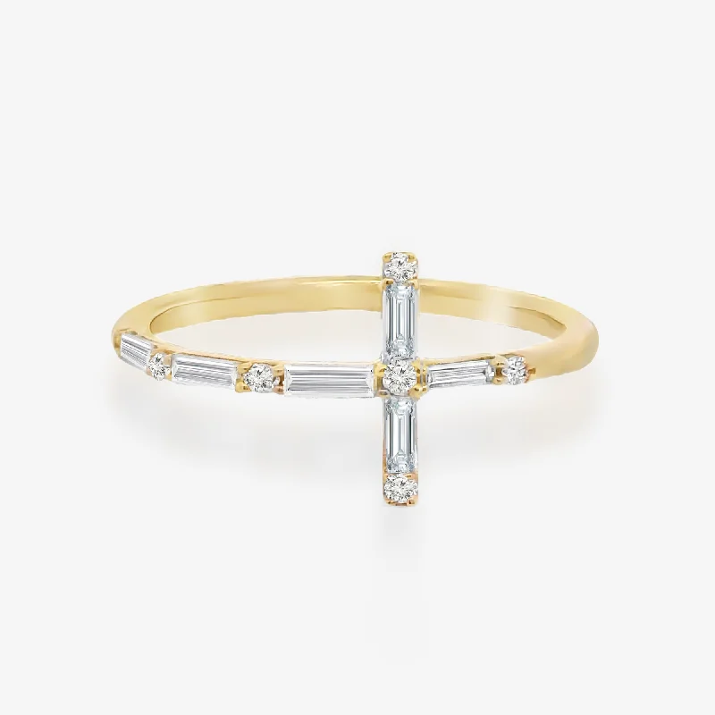 Baguette & Round East West Cross Ring