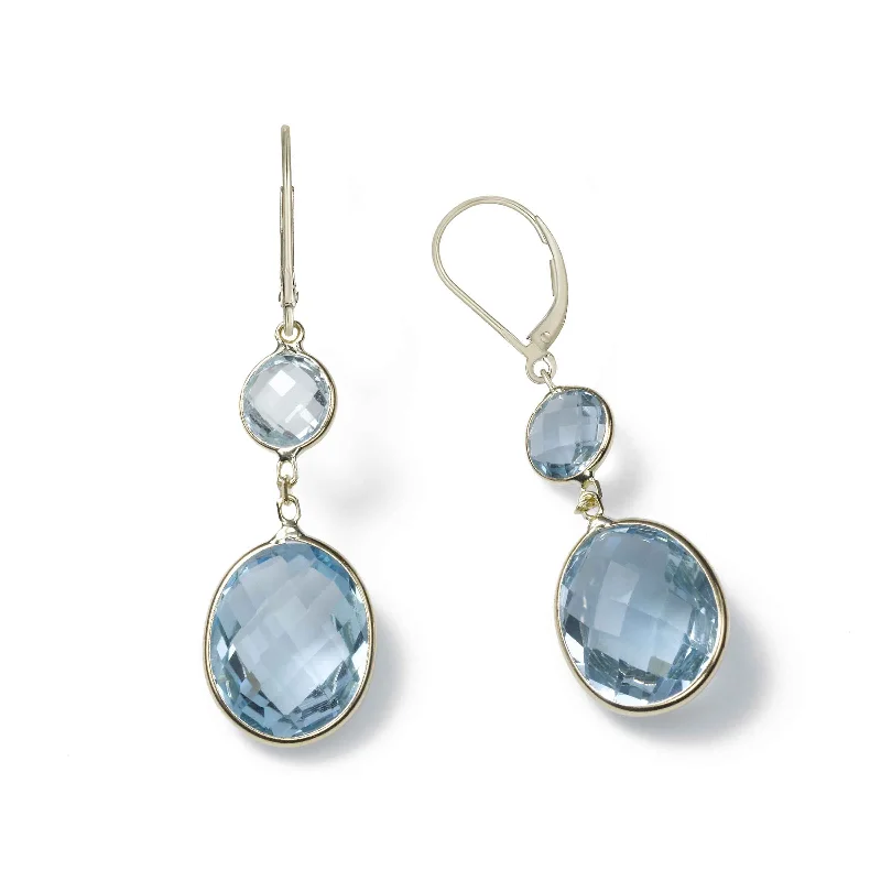 Blue Topaz Double Drop Earrings, 14K Yellow Gold