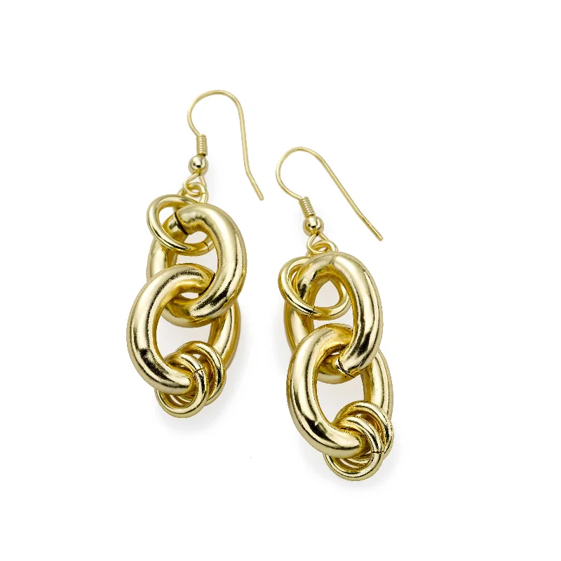 Classic Link Dangle Earrings, Yellow Gold Plating