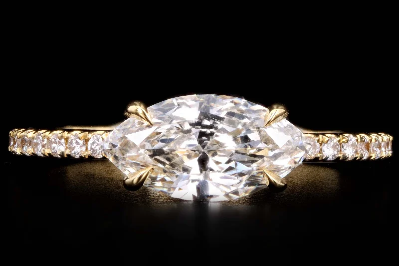 18K Yellow Gold .89 Carat Marquise Diamond Engagement Ring GIA Certified