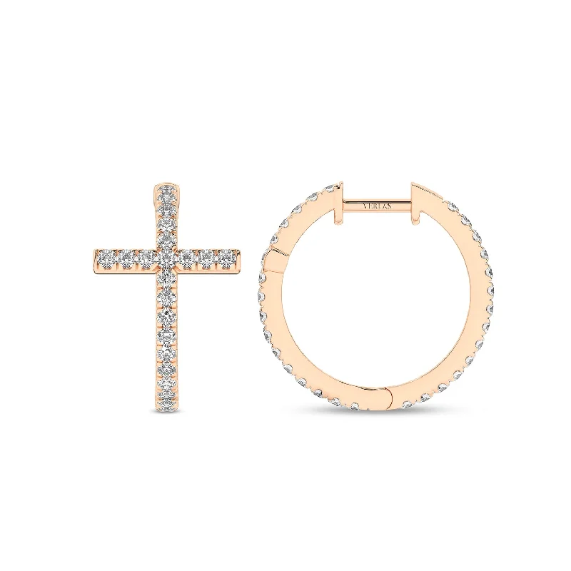 unique square diamond ring Cross Huggie Large Hoops