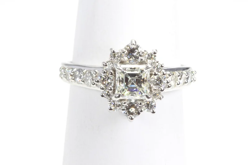 14K Gold 1.36CTTW Asscher Cut Diamond Engagement Ring