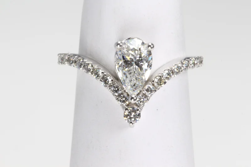 Pear Shaped 1.40CTTW Diamond 14K Gold Contemporary Engagement Ring